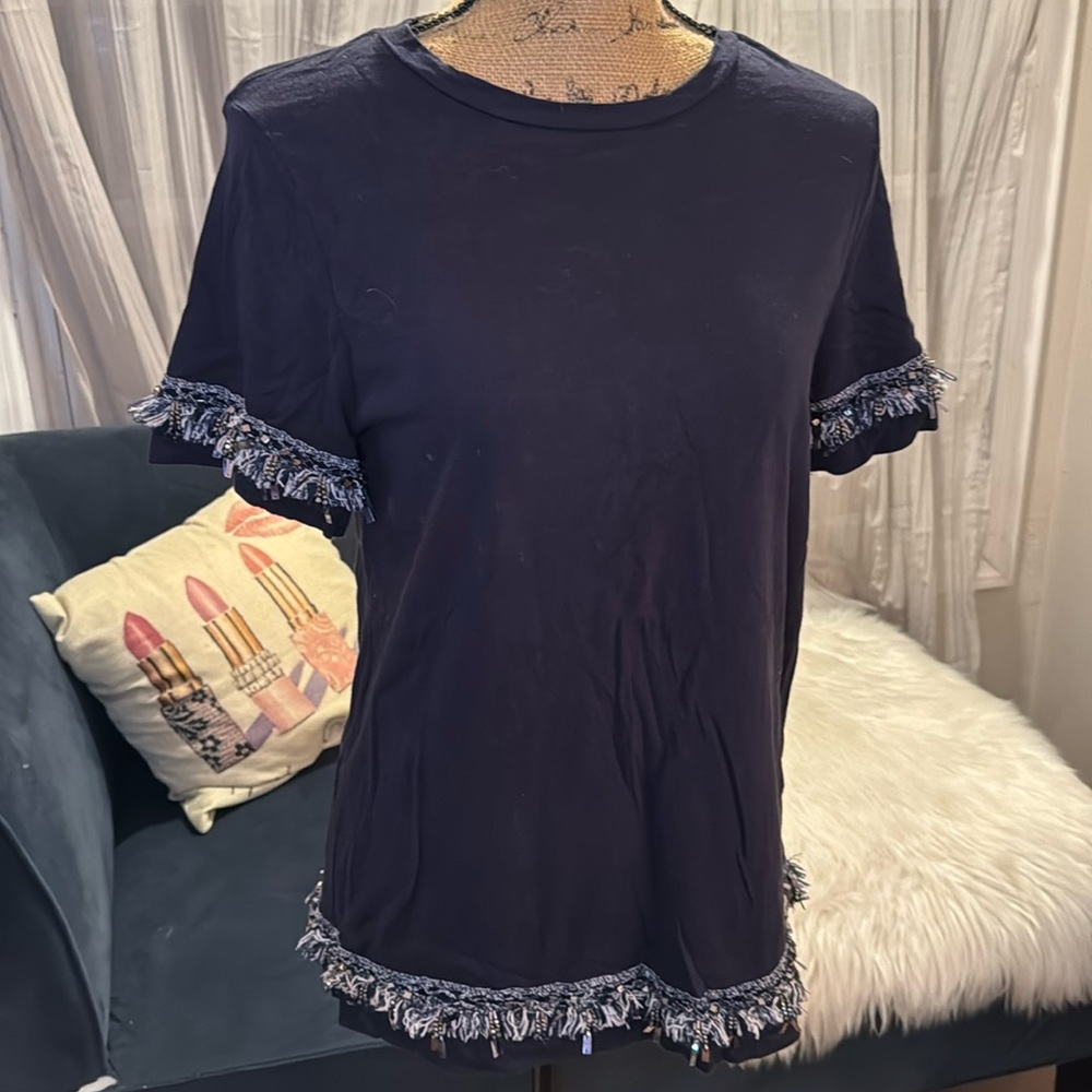 Banana Republic Navy & Gem Crystal Detail Dress Shirt Short Sleeve Size Medium